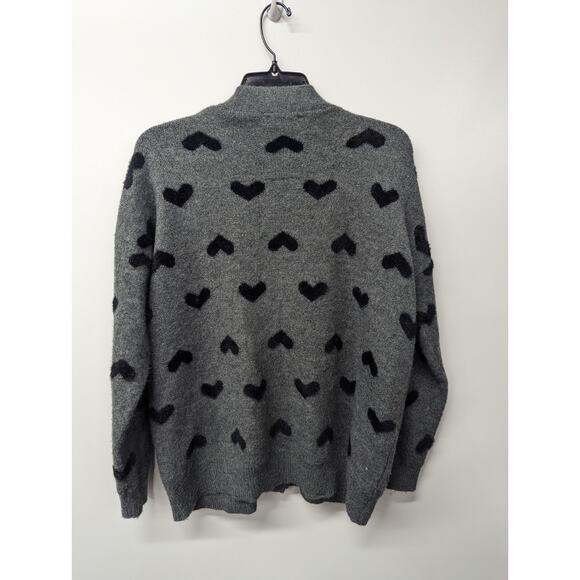 Aqua Womens Cardigan Sweater Wool Blend Grey/Black Heart Button-Up Size Medium - Picture 6 of 6